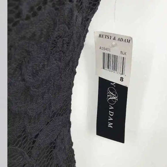 Betsy & Adam Black Lace High-Low Dress 8 Scalloped Eyelash Cutout Open Back 8 - Picture 7 of 10